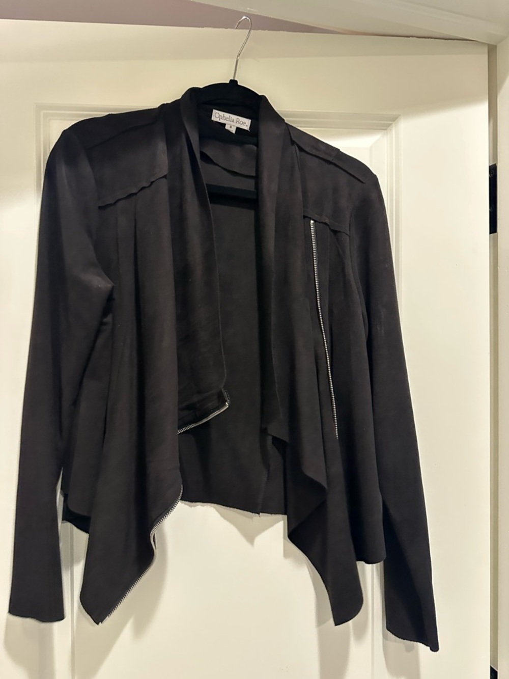 Olivia Rae Black Draped Open-Front Blazer with Zip Accent